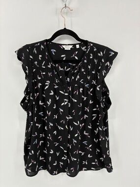 Reitmans Black and White Flutter Sleeve Ruffled Blouse